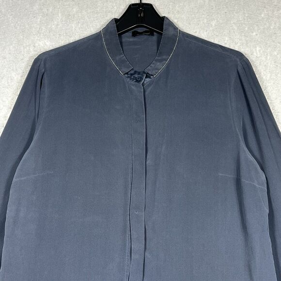 Peserico Silk Blend Tops Long Sleeve Beaded Trim - Gray Women’s 50 (Large) - Picture 2 of 13